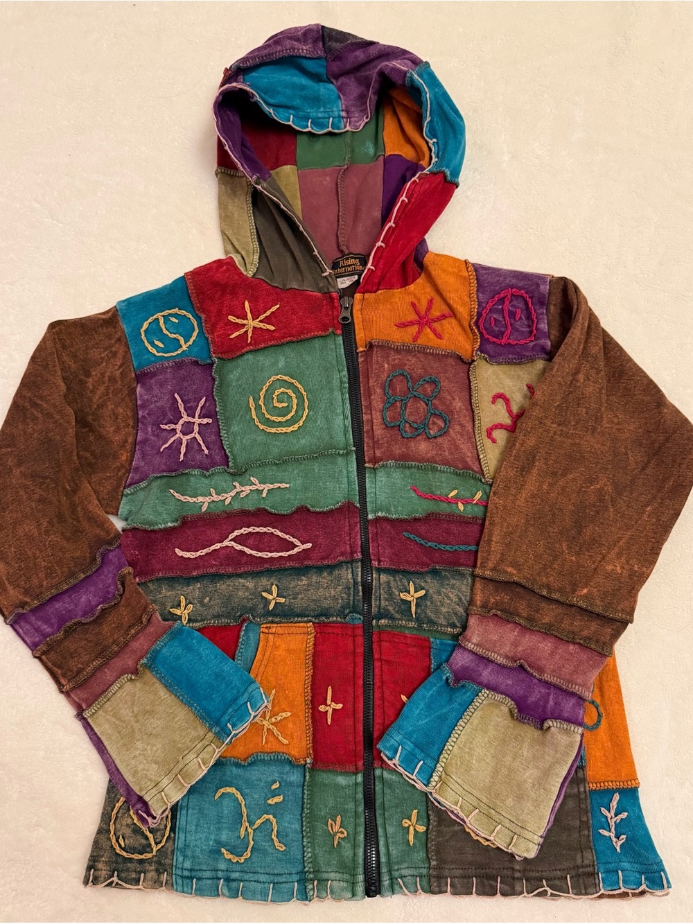 Rising International Patchwork Hoodie Women Nepalese Boho Hippie Embroidered, S